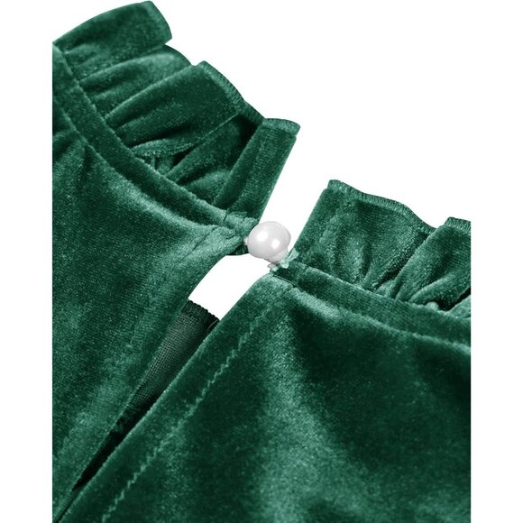 2023 Casual Velvet Dress for Women - Puff Sleeve, A-Line, and Machine Washable - Picture 6 of 6